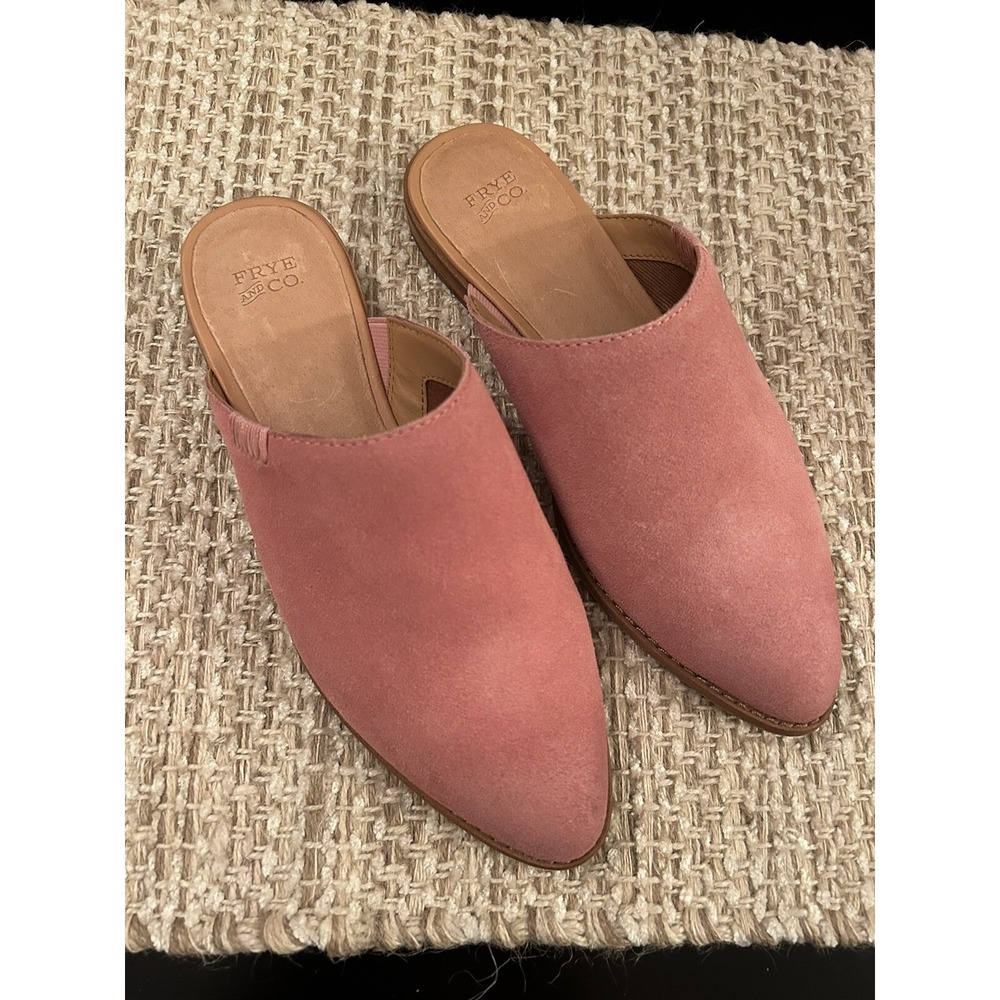 NWOB Frye & Co. Fenn Pink Suede Mules Size 7 M Slip On Almond Toe Western Casual